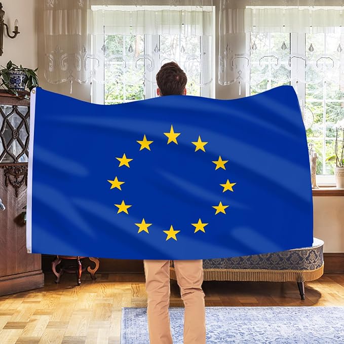 AhfuLife European Union EU Flag 3x5 Ft, Large EU Flags for Outside - Double Side with Brass Eyelets for Olympic Party Decorations, Soccer Party Decoration Bar Garden Street Decoration Indoor Outdoor