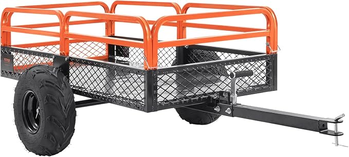 VEVOR ATV UTV Trailer Tow Behind Dump Cart | 1500lbs Capacity, 15 Cubic Feet, Heavy Duty, For Lawn Mower Tractor, Yard Garden Use
