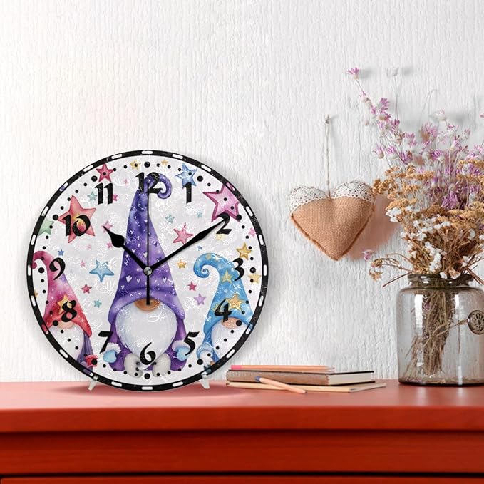 Watercolor Illustration of Magic Gnomes Wall Clock, Silent Non Ticking 10 Inch Battery Operated Wall Clocks, Easy to Read Clock for Home Kitchen Living Room Bathroom Office Decor