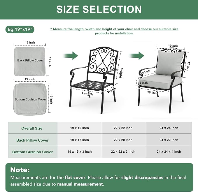 Summsun Patio Cushions for Outdoor Furniture, Faux Linen Water Resistant Backrest and Deep Seat Cushion Set with Non-Slip Bottom, Ties, Removable Cover, 24 x 24 Inch, Light Grey, Set of 2