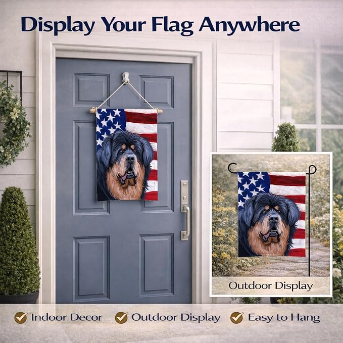 Caroline's Treasures CK6739GF Tibetan Mastiff American Flag Garden Flag Mailbox Flag Decorative Yard Flag Banner Outside Patio Artwork Yard Flower Beds, Garden Size, Multicolor