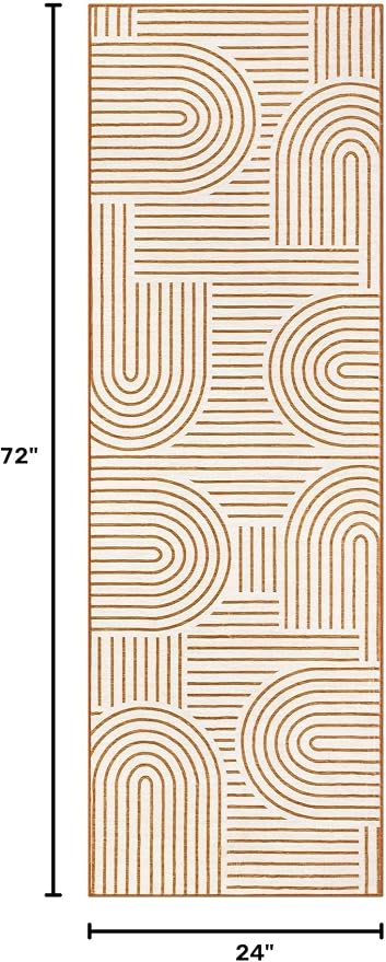ROYHOME Modern 2x6 Hallway Runner Rug Non Slip Washable Kitchen Rug, Orange | Abstract Bath Mat, Rainbow Geometric Runners Rugs for Bedroom, Soft Long Rugs for Entryway Arch Pattern Bathroom Laundry Dorm