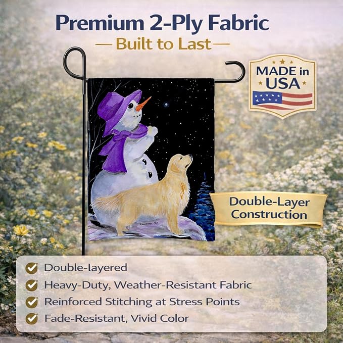 Caroline's Treasures SS8950GF Snowman with Golden Retriever Garden Flag Mailbox Flag Decorative Yard Flag Banner Outside Patio Artwork Yard Flower Beds, Garden Size, Multicolor