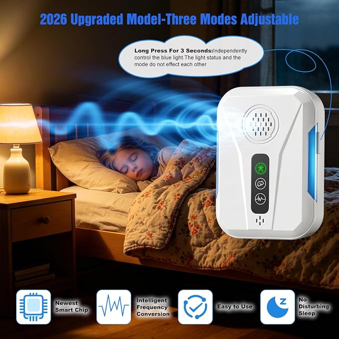 2026 Upgraded Ultrasonic Pest Control Repeller, Mouse Repellent Indoor for Mice Bug Roach Ant Mosquito Insect Deterrent, Rodent Repellent Plug in for Home Office Warehouse, 3 Mode Switching, 6 Packs