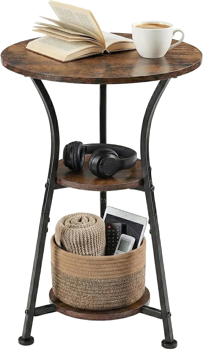 Dulcii Small Round End Table for Narrow and Small Space, 3-Tier Round Accent Couch Beside Table, Modern Side Table Corner Sofa Table Nightstand for Living Room Bedroom