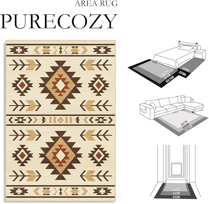 Area Rug 6x9 Western Rug Living Room Southwestern Aztec Tribal Rugs Southwest Navajo Machine Washable Non-Slip Printed Low-Pile Floor Carpet for Bedroom Dining Room Office, Camel