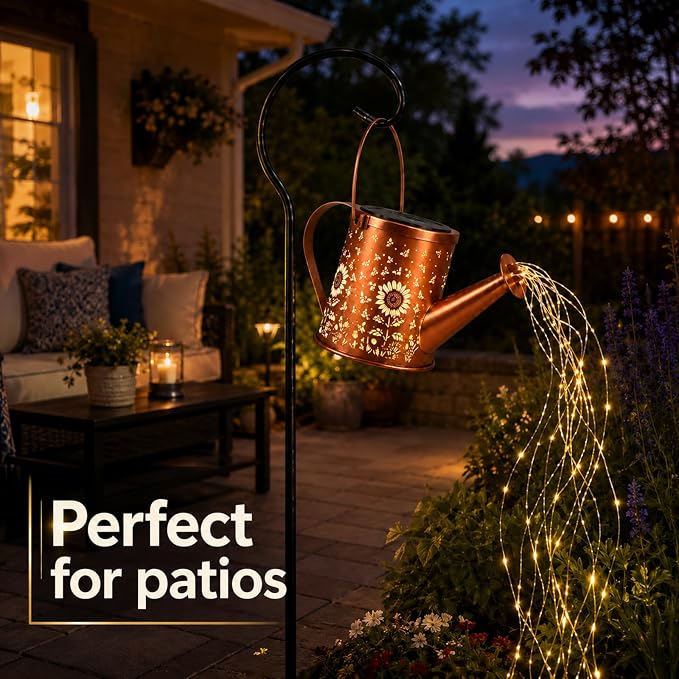 Solar Watering Can Light, Solar Powered Hanging Lantern Landscape Lights, Decorative Garden for Yard Waterproof Garden Decor, Gifts for Mom, Grandma（Sunflower + Bee）