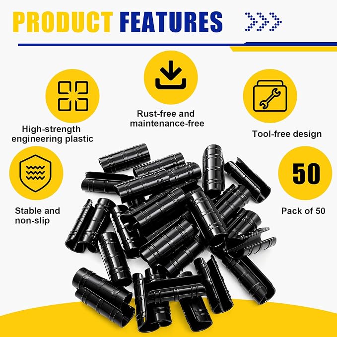 50 Pcs 1-1/4 Inch Greenhouse Clips, 32mm Black Plastic Clamp Garden Buildings Frame Snap PVC Pipe Tube Clips for Greenhouse Films Sunshade Nets Row Covers Shelters Fixing, Farming, Gardening