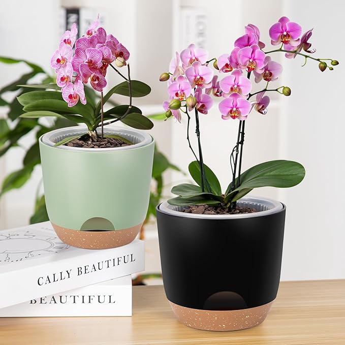 3Packs 7.2 Inch Self Watering Orchid Pots for Indoor Plants,Macetas para Orqudeas,Flower Pots for Indoor Plants with Holes（Black）