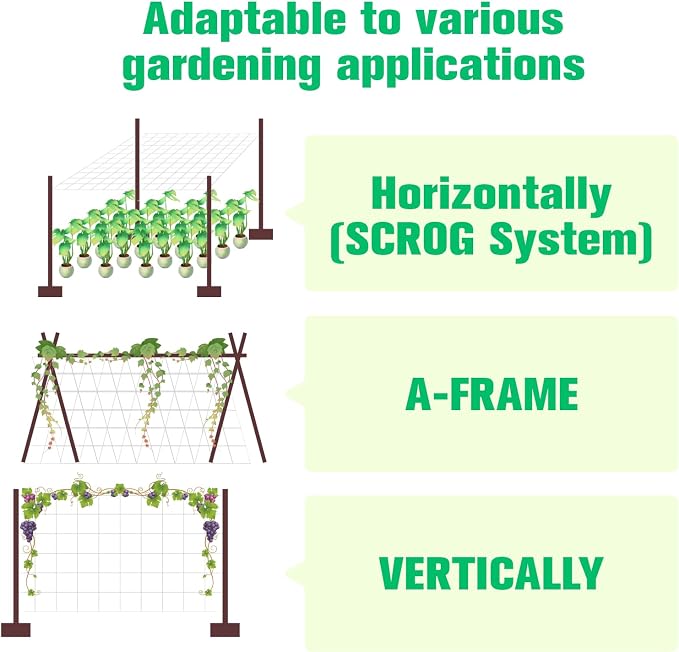 Trellis Netting 5 x 350 ft - Polyester, 6x6 in Soft Mesh, Heavy Duty Garden Netting for Climbing Plants, Cut Flower Support, Garden, Grow Vegetables, Pea, Bean, Grape Vine, Hydroponic (White)
