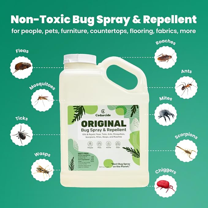 Cedarcide Original Bug Spray | Repel & Kill Fleas, Ticks, Mosquitoes, Mites, Ants & Chiggers | for use on People, Pets & Home | Natural Cedar Oil | Eco-Friendly | Gallon
