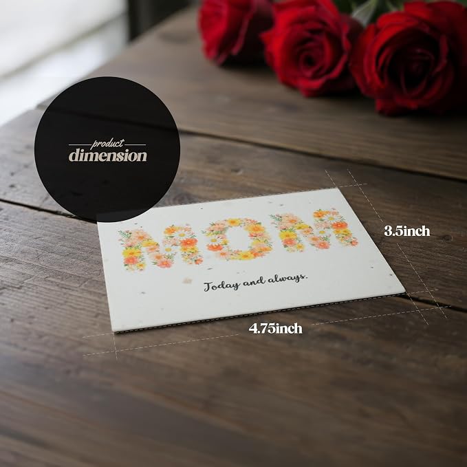 Mom Greeting Cards – 5 Sets of Gift Cards with White Envelope Each, Embedded with Wildflower Seeds, Plantable and Writable Greeting Cards for Mom's Day, Appreciation to Her, Mother's Birthday Gift