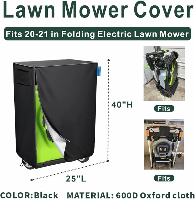 Lawn Mower Cover, Cordless Lawn Mower Storage Cover, Waterproof & Dustrproof, Lawn Mower Accessories, Fits 20-21 in Folding Electric Lawn Mower – All-Weather Protection. (Cover only)