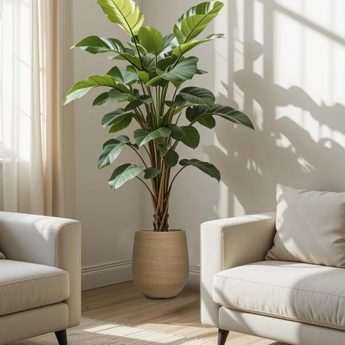 11.8" H Plastic Tall Planters for Outdoor Plants, Modern Round Tapered Flower Pot for Outdoor and Indoor Plants, Large Plant Pot with Drainage Holes and Plug for Home Garden Patio, Wood-Like