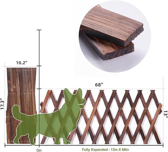 Expandable Garden Trellis, 13" x 68" Thickened Wooden Lattice Trellis for Climbing Plants Outdoor Ivy Vine Rose Clematis for Garden Fence Wall Patio Room Decor (1Pcs Brown)