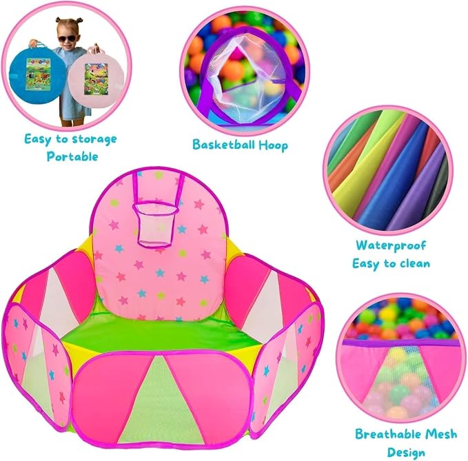 Ball Pit for Toddlers | Kids Ball Pit | Ball Pool for Babies | Piscina de Pelotas para Bebes | Playpen with Basketball Hoop and Zipper Storage Bag, 4 Ft/120CM G : Balls NOT Included