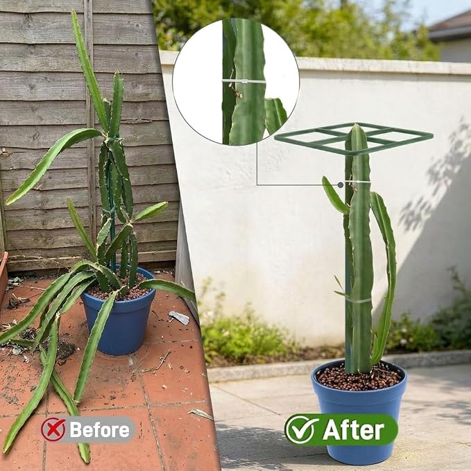 61" Adjustable Plant Trellis, Square Top, Green | Square top support design. Anti-tipping base sits inside pot. Modular heavy duty iron.