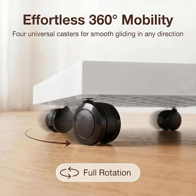 9.8 Inch Square Rolling Plant Caddy Saucer with Wheels, Heavy Duty Wheeled Planter Stand for Potted Plant, Coaster Roller Base Tray with Casters, Flower Pot Dolly Holder for Indoor Outdoor