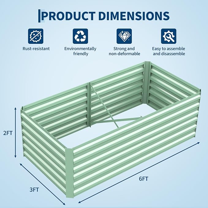 Garvee 2PCS 6x3x2ft Galvanized Raised Garden Bed Outdoor,Rust-Resistant Raised Garden Beds for Gardening, Easy Assembly Outdoor Garden Box & Planters, Green