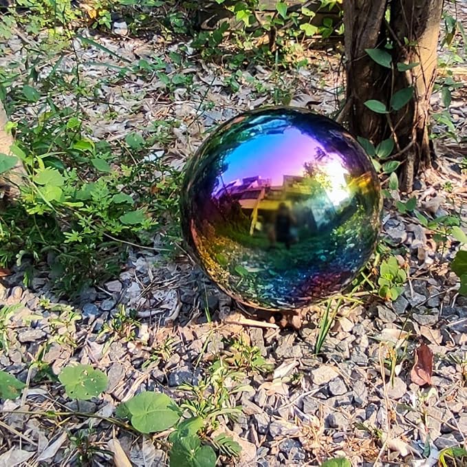 30cm/12 inch Garden Sphere Mirror Gazing Ball,Rainbow Stainless Steel Polished Reflective Smooth Hollow Globe Ball,Durable Colorful and Shiny Decorations Addition to Garden Patio Yard Home