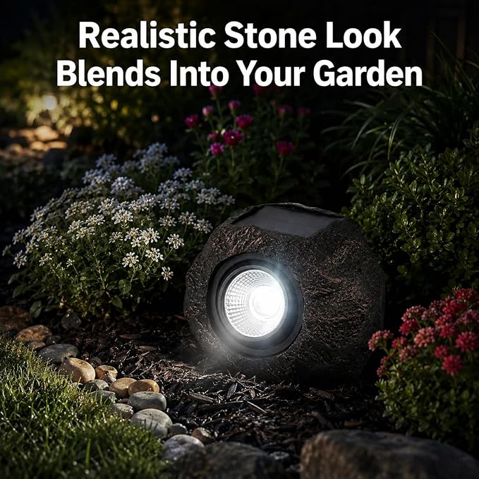 Candieslife Solar Rock Lights Outdoor Garden Waterproof - Super Bright LED Solar Spotlights, Solar Powered Landscape Path Decorative Garden Stone Lights for Pathway, Walkway, Yard, Patio (4 Pack)