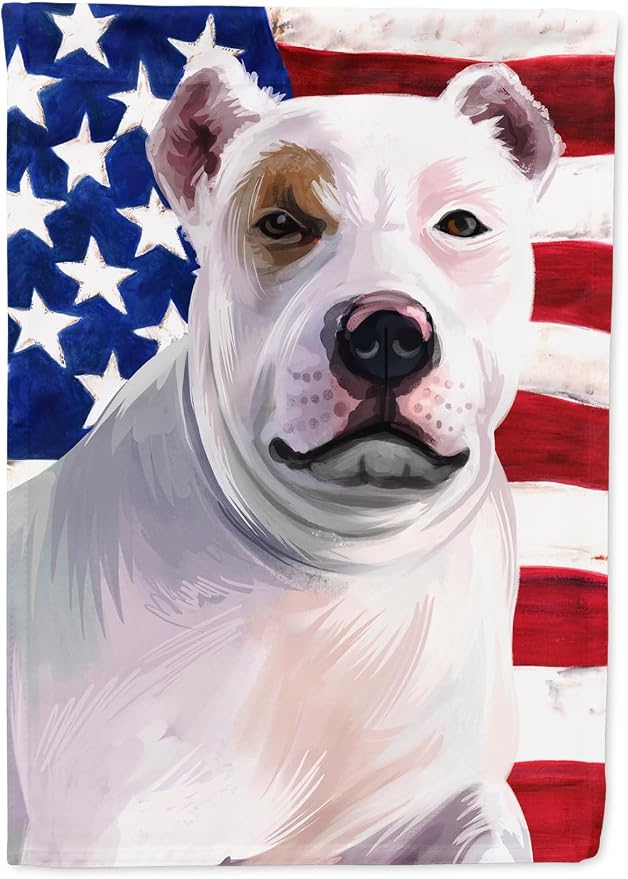 Caroline's Treasures CK6470GF Bully Kutta Dog American Flag Garden Flag Mailbox Flag Decorative Yard Flag Banner Outside Patio Artwork Yard Flower Beds, Garden Size, Multicolor