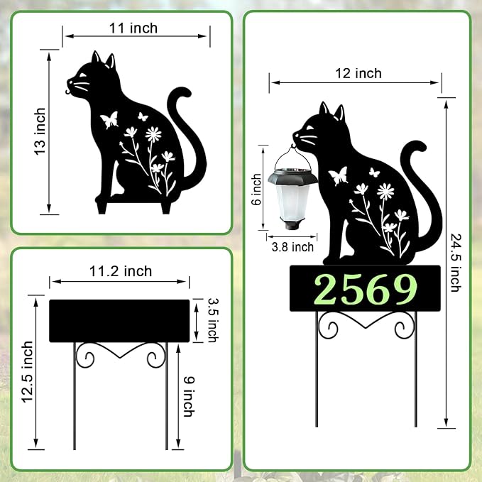 Address Signs for Houses,YY Gardenia Solar Lantern Garden Stake with Glow in the Dark House Numbers-Waterproof Outdoor Yard Sign with Solar Power-Elegant Garden Decor