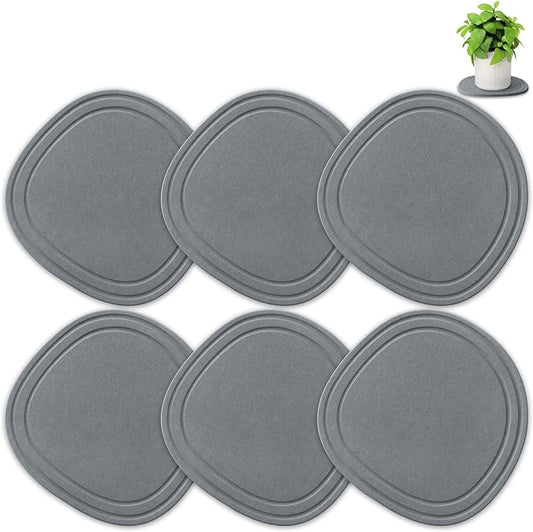 Linidcoud Plant Saucers for Indoors, 6 Pack 10" Quick Dry Diatomite Plant Drip Water Catcher Trays for Pots, Diatomaceous Earth Planter Drainage Saucers Plates to Catch Water for Flower, Stone Gray