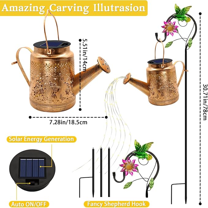 Big Solar Lanterns Outdoor Waterproof, Gifts for Mom Grandma Women Wife Daughter Mother's Day, Hummingbird Watering Can Garden Decor with Shepherd Hook, Hanging Solar Lights Yard Outside Patio Decor