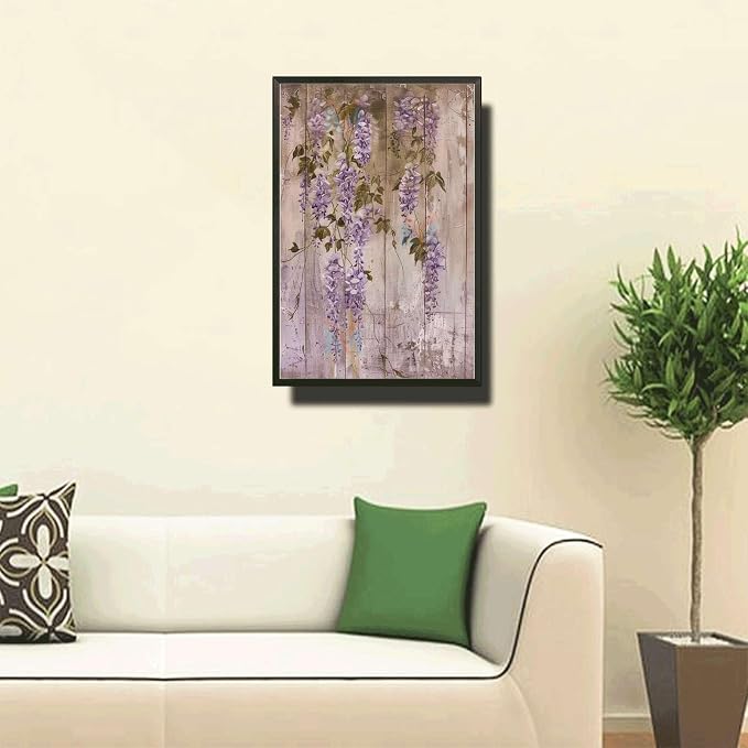Metal Sign Tin Sign Vintage Shabby Chic Wisteria Tin Sign for Antique Garden Charm Rustic Wall Art and Distressed Wood Panels Minimalist Wall Art for Restaurant 8×12 Inches with Metal Frame