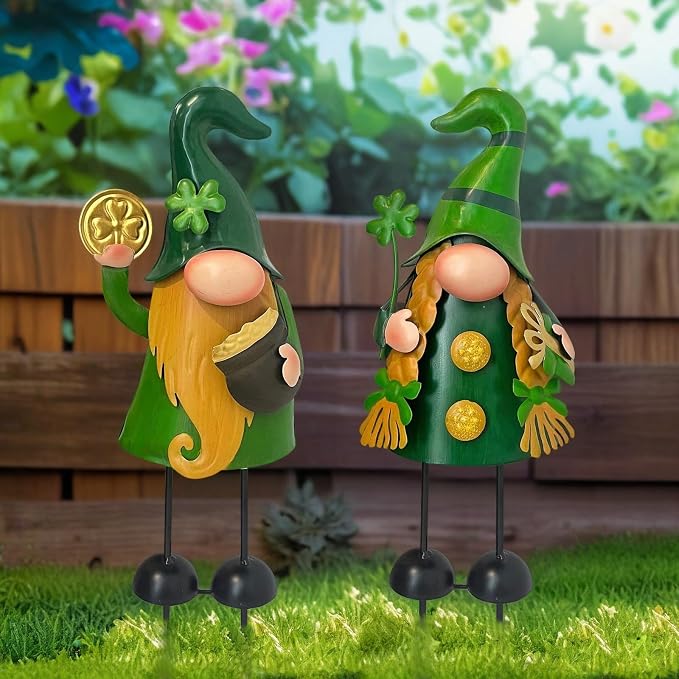 18 Inch Spring Gnomes Outdoor Decor, 2Pcs Metal Gnomes Garden Stakes, Gnome Gifts for Women Outside Decorations for Yard Home Garden Lawn Patio