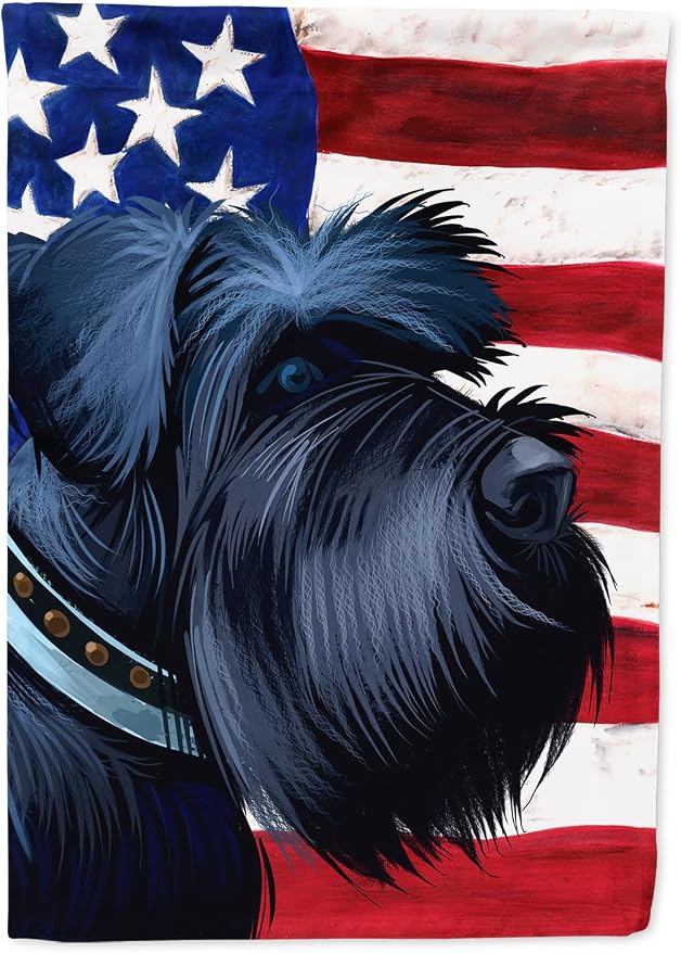 Caroline's Treasures CK6540CHF Giant Schnauzer Dog American Flag House Flag Large Porch Sleeve Pole Decorative Outside Yard Banner Artwork Wall Hanging, Polyester, House Size, Multicolor
