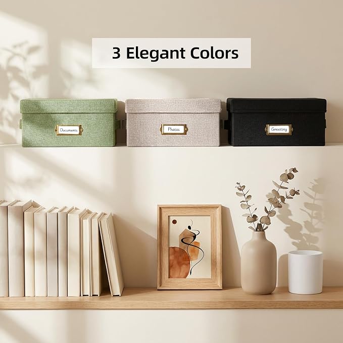 Linen Photo Storage Box with Adjustable Hook and Loop Dividers, Holds 850 4"x6" Photos, Collapsible Picture Organizer with Handle and Label Stickers, Memory Keepsake Box for Women, Beige