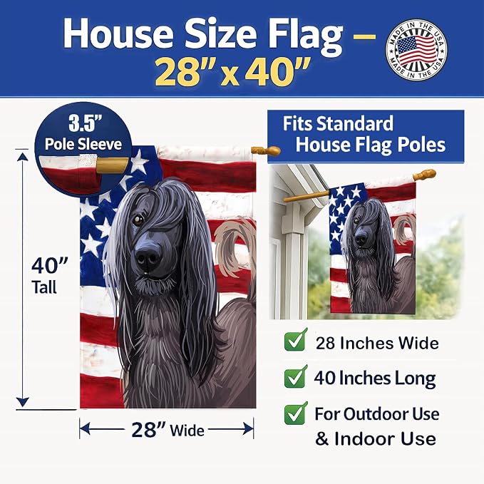 Caroline's Treasures CK6732CHF Taigan Dog American Flag House Flag Large Porch Sleeve Pole Decorative Outside Yard Banner Artwork Wall Hanging, Polyester, House Size, Multicolor