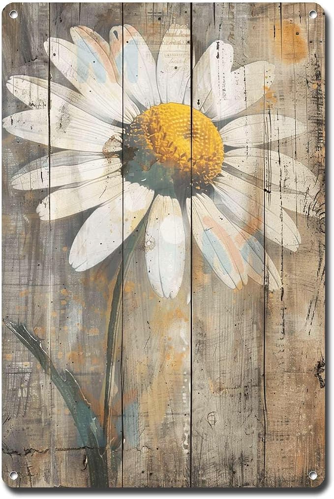 Metal Sign Tin Sign Vintage Wall Art Antique Artist's Daisy Tin Sign for Shabby Chic Interiors Rustic Wall Art and Corrosion Resistant Bathroom Decor for Pub 12×16 Inches