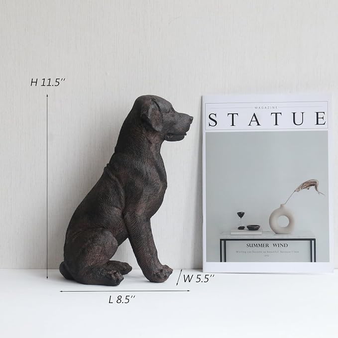 Lukitas Black Lab Statue, Sitting Dog Figurine Home Decor, Modern Puppy Decorative Sculpture for Living Room Yard Garden Outside, Resin 11.5''