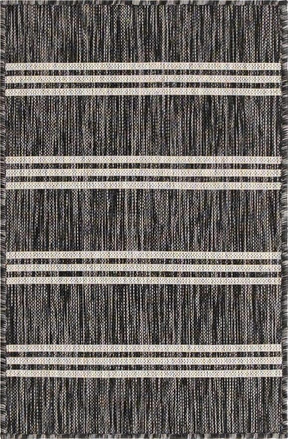Unique Loom Outdoor Collection Area Rug - Anguilla (2' x 3' 1' Rectangle, Charcoal/ Ivory)