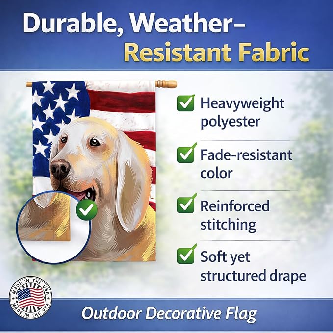 Caroline's Treasures CK6435CHF Billy Dog American Flag House Flag Large Porch Sleeve Pole Decorative Outside Yard Banner Artwork Wall Hanging, Polyester, House Size, Multicolor