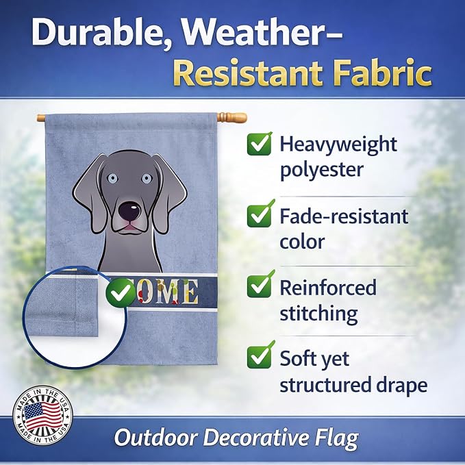 Caroline's Treasures BB1417CHF Weimaraner Welcome House Flag, Blue Large Porch Sleeve Pole Decorative Outside Yard Banner Artwork Wall Hanging, Polyester, House Size, Multicolor