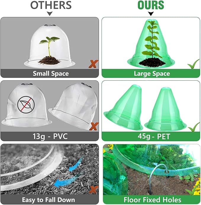 【30 Pieces】 Garden Cloches for Plants, Large Plant Covers Plant Protectors Transparent Bell Jar Cloches to Protect Plants from Birds, Slugs, Frost, Freeze Weather, 10.6" D x 9.5" H, Green (30PCS(Big))