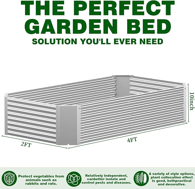 Galvanized Steel Raised Garden Bed – Outdoor Planter Box for Root Vegetables, Herbs & Flowers, Large Metal Garden Beds for Backyards, Terraces and Balconies (4, 4×2)