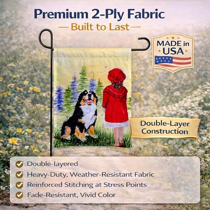 Caroline's Treasures SS8531GF Little Girl with her Bernese Mountain Dog Garden Flag Mailbox Flag Decorative Yard Flag Banner Outside Patio Artwork Yard Flower Beds, Garden Size, Multicolor