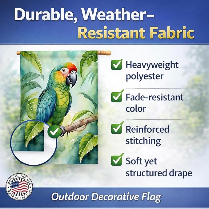 Caroline's Treasures Amazon Parrot House Flag Large Porch Sleeve Pole Decorative Outside Yard Banner Artwork Wall Hanging, Polyester, House Size, Multicolor