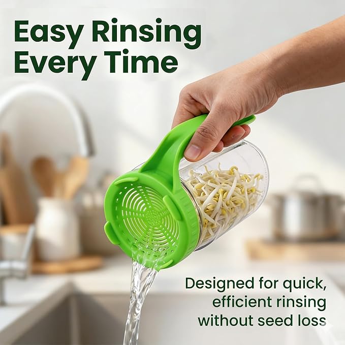 Mason Jar Sprouting Kit, Green, 6pcs, Wide Mouth Lids | Jars Not Included