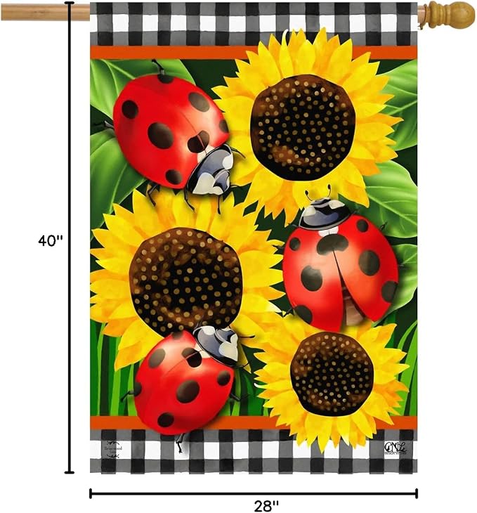 Ladybugs And Sunflowers Summer House Flag Floral Everyday 28" x 40" Briarwood Lane