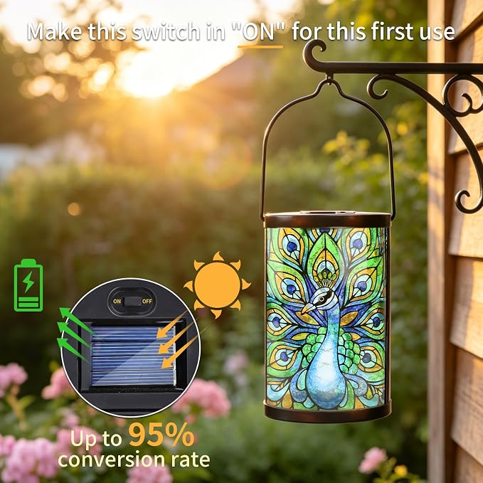 Hanging Solar Lantern Outdoor Waterproof LED Solar Lights Peacock Decorative Solar Lanterns Tabletop Lamp for Outdoor Patio Garden Yard Decor