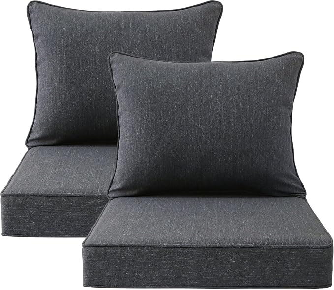 Unimatta Outdoor Patio Chair Cushions Set, 22" x 22", Set of 2, Water-Repellent, Fade Resistant, Deep Seat Bottom and Back Cushion for Backyard, Couch, Sofa and Patio Furniture, Charcoal