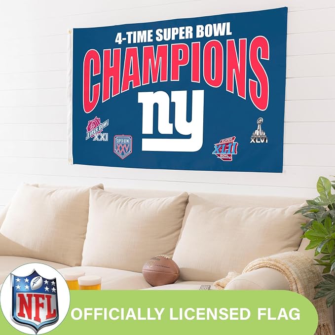 Team Sports America NFL New York Giants Multi-Win Superbowl Champions 3x5 Flag for Outside with Grommets | Outdoor & Indoor | Heavy Duty Flag & Banner | Works with Flag Pole for Outside House
