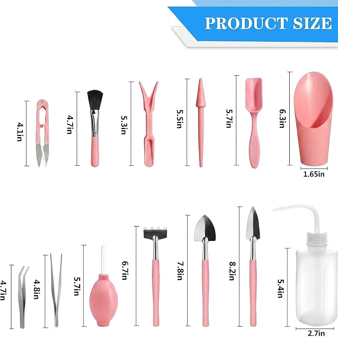Succulent Tools, 13 Pcs Mini Garden Tool Set, Transplanting Tools Set,Succulent Care kit for Succulent Miniature Gardening Plant, Pink