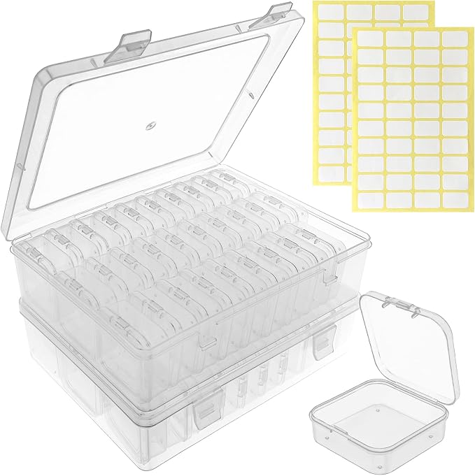 Guyuyii 62 Clear Plastic Bead Storage Containers with Hinged Lids & Labels | for Craft Supplies, Diamond Painting, Jewelry Making | Compatible with Beads, Earrings, Nail Art, Seeds, DIY Bracelet